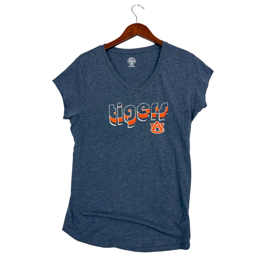 Auburn Tigers Womens XL T Shirt Blue V Neck Rivalry Threads 91 NCAA Football